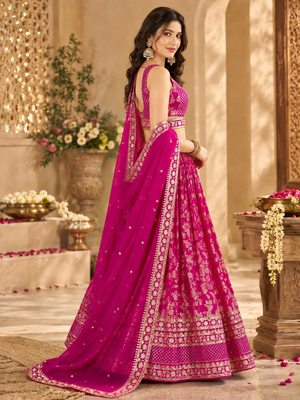 Jacquard Pink Embroidered Lehenga Choli with Dupatta 3