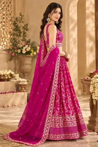 Jacquard Pink Embroidered Lehenga Choli with Dupatta