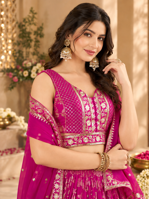 Jacquard Pink Embroidered Lehenga Choli with Dupatta 4