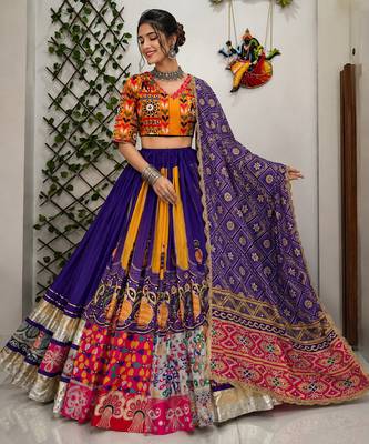 Purple Navratri Muslin Cotton Digital Print with Real Mirror Work 1