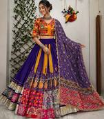 Purple Navratri Muslin Cotton Digital Print with Real Mirror Work
