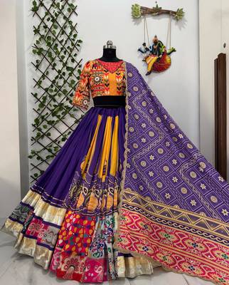 Purple Navratri Muslin Cotton Digital Print with Real Mirror Work 2