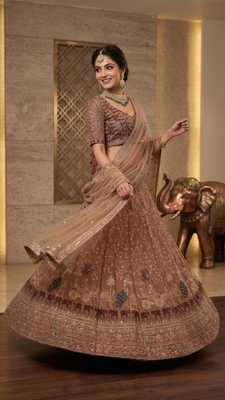 Designer Embroidered Brown Lehenga Choli with Dupatta 2