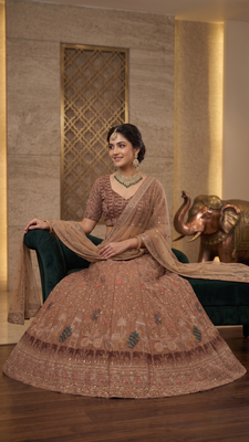Designer Embroidered Brown Lehenga Choli with Dupatta 3