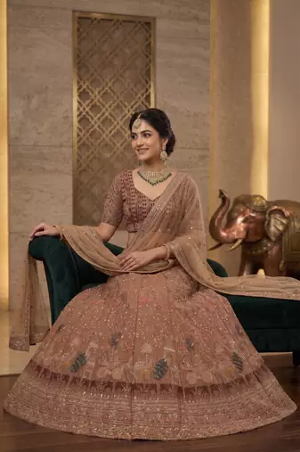 Designer Embroidered Brown Lehenga Choli with Dupatta
