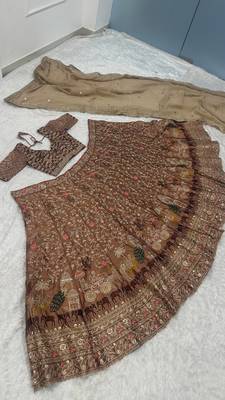 Designer Embroidered Brown Lehenga Choli with Dupatta 4