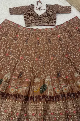 Designer Embroidered Brown Lehenga Choli with Dupatta
