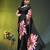 Black chinon silk saree with vibrant floral print