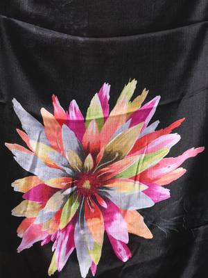 Black chinon silk saree with vibrant floral print 5