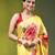 Yellow chinon silk saree with vibrant floral print