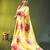 Yellow chinon silk saree with vibrant floral print