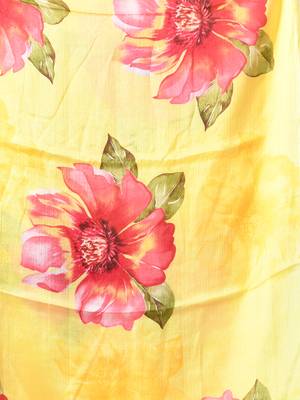 Yellow chinon silk saree with vibrant floral print 5