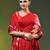 Red chinon silk saree with vibrant floral print