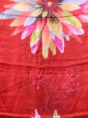 Red chinon silk saree with vibrant floral print 5