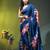 Sapphire blue chinon silk saree with vibrant floral print