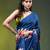 Sapphire blue chinon silk saree with vibrant floral print