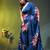Sapphire blue chinon silk saree with vibrant floral print