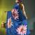 Sapphire blue chinon silk saree with vibrant floral print