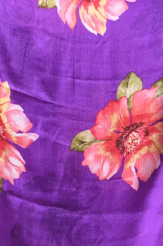 Purple chinon silk saree with vibrant floral print
