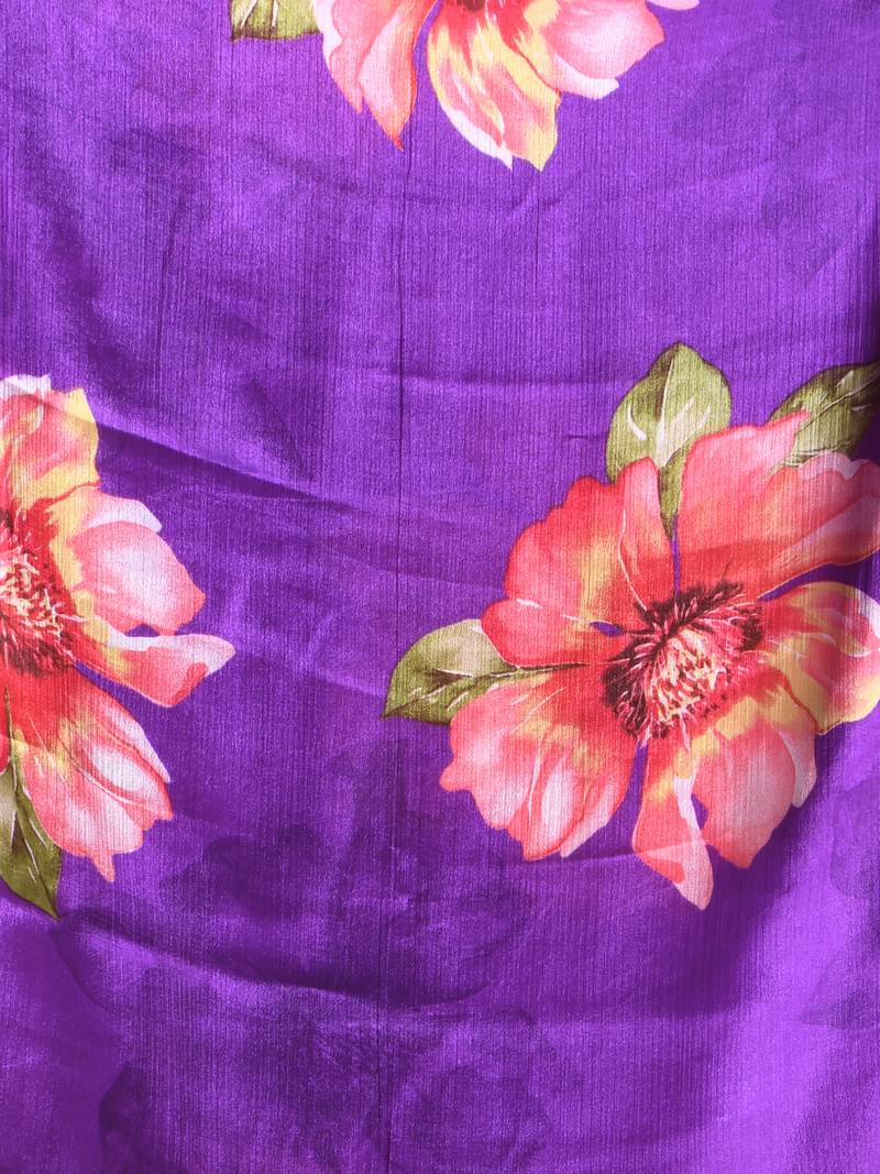 Purple chinon silk saree with vibrant floral print