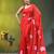 red mulmul cotton blend saree with lotus bloom print