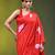 red mulmul cotton blend saree with lotus bloom print
