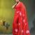 red mulmul cotton blend saree with lotus bloom print