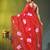 red mulmul cotton blend saree with lotus bloom print
