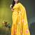 yellow mulmul cotton blend saree with lotus bloom print