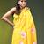 yellow mulmul cotton blend saree with lotus bloom print