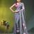 grey mulmul cotton blend saree with lotus bloom print