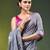 grey mulmul cotton blend saree with lotus bloom print