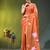 orange mulmul cotton blend saree with lotus bloom print