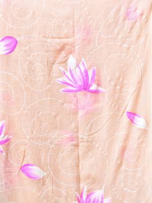 beige mulmul cotton blend saree with lotus bloom print 5