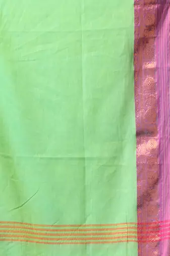lime green mulmul cotton blend saree with ganga jamuna zari border