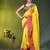 yellow mulmul cotton blend saree with ganga jamuna zari border