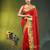 red mulmul cotton blend saree with zari work