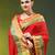 red mulmul cotton blend saree with zari work