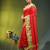 red mulmul cotton blend saree with zari work