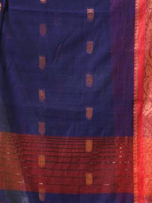 navy blue mulmul cotton blend saree with zari work 5