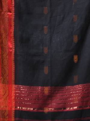 black mulmul cotton blend saree with zari work 5