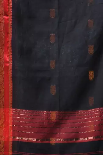 black mulmul cotton blend saree with zari work