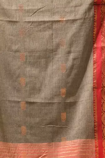 grey mulmul cotton blend saree with zari work