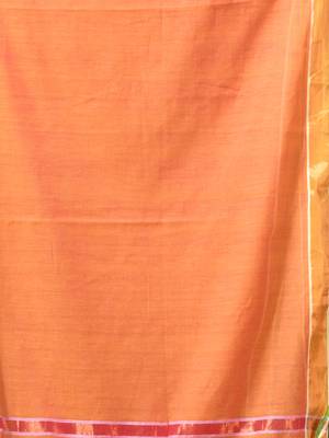 orange solid mulmul cotton blend saree with contrast border 5