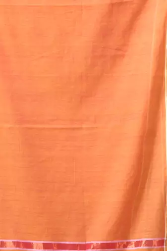 orange solid mulmul cotton blend saree with contrast border