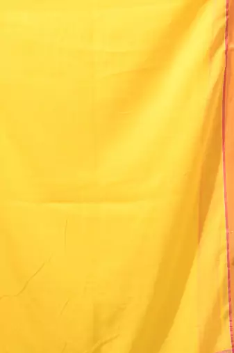 yellow solid mulmul cotton blend saree with contrast border