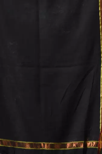 black solid mulmul cotton blend saree with contrast border