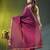 magenta solid mulmul cotton blend saree with contrast border