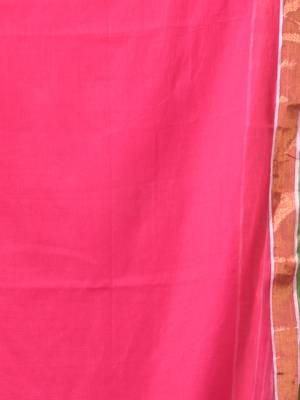fuchsia solid mulmul cotton blend saree with contrast border 5