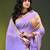 lilac mulmul cotton blend saree with golden hibiscus foil print